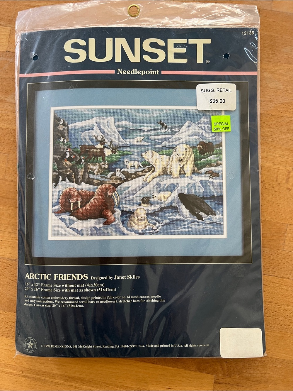 SUNSET Needlepoint "Arctic Friends" Wall Art Kit 12136 puffins polar bears